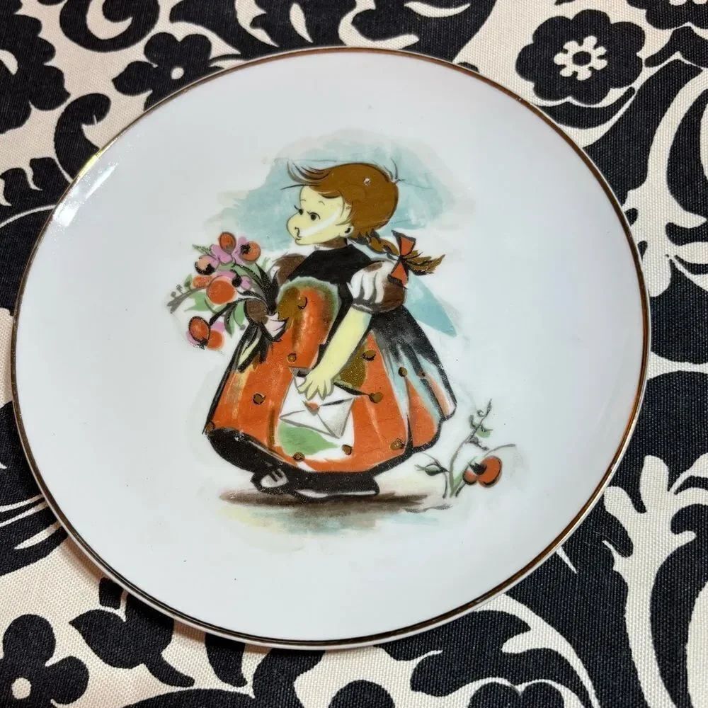 Vintage Japanese Collectible Plate - Little Girl with Flowers EPC